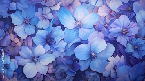 A Vibrant blue-Colored Floral Background Blooms in Exquisite Details - Generative AI