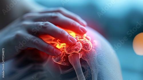 Shoulder joint inflammation, on a blue background,generative ai