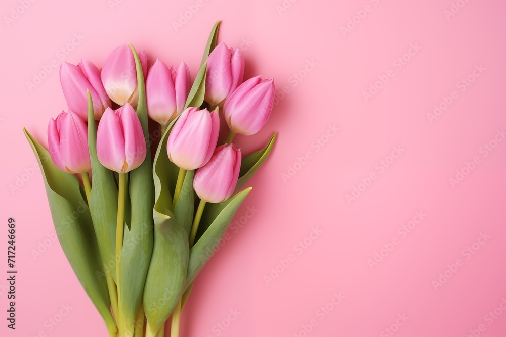 Fototapeta premium pink tulips on pink background
