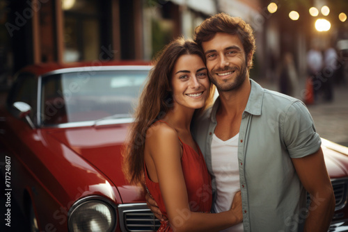 Happy Couple Posing Proudly Next to Their Recently Acquired Dream Car © aamulya