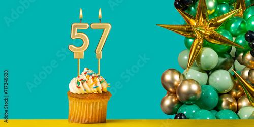 Decoration for 57 years with cupcake and balloons - Birthday card