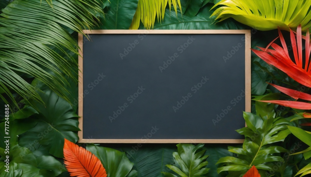 Tropical foliage background with blank card