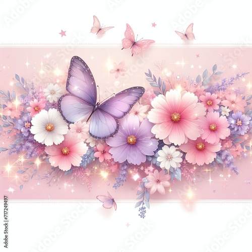 Floral background with butterflies and flowers. Illustration for your design