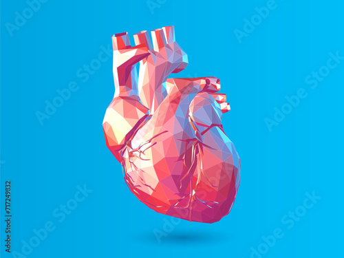 Polygonal organ heart illustration isolated on blue BG