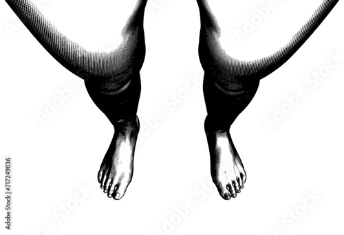Engraving of human leg and feet in distortion perspective view