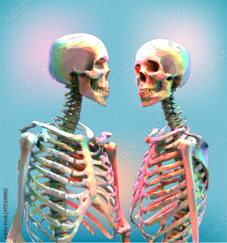 A portrait of skeleton lover in rainbow color isolated on bright blue BG