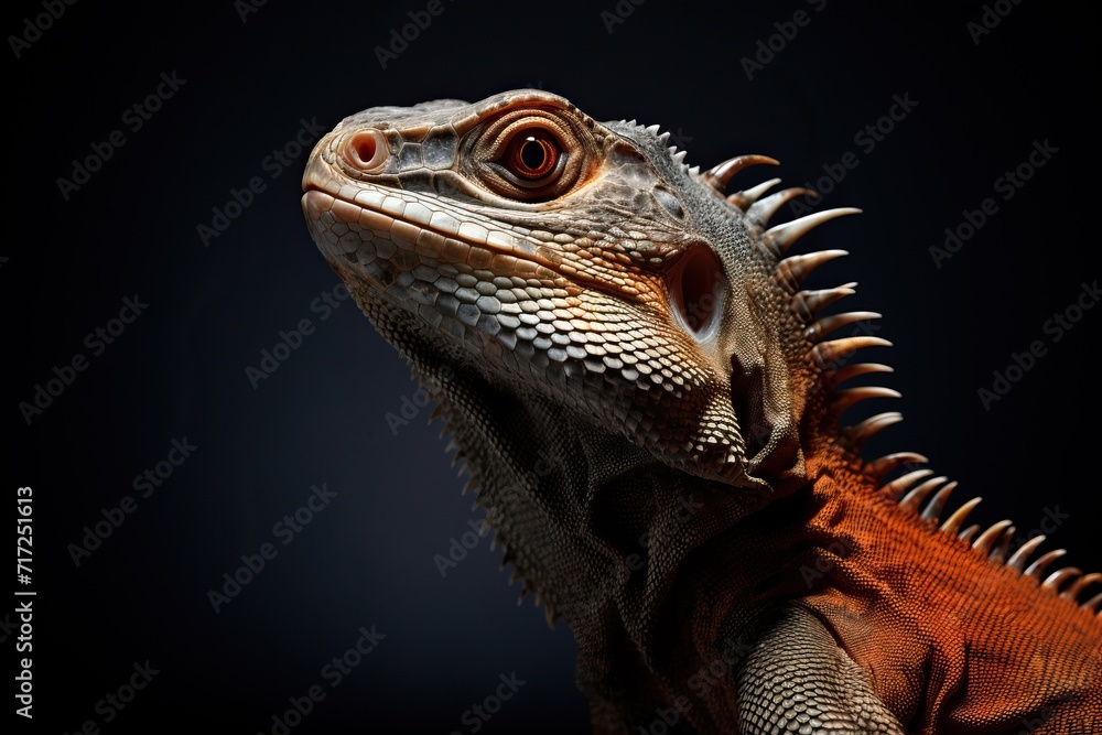 Obraz premium Portrait of a lizard on a black background. Studio shot.