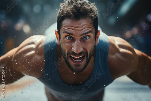 A dynamic shot of a person achieving a fitness breakthrough, symbolizing the perseverance and self-improvement fostered by financial stability. Generative Ai.