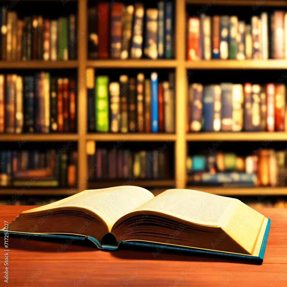 Fototapeta premium Book in library with open textbook