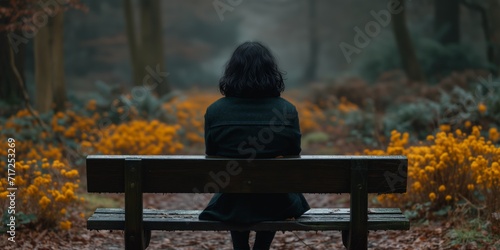 Person Sitting on Bench in Woods