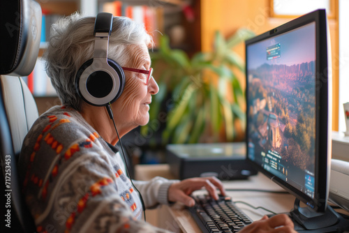 old lady plays video games photo