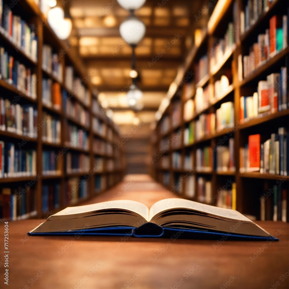 Obraz premium Book in library with open textbook