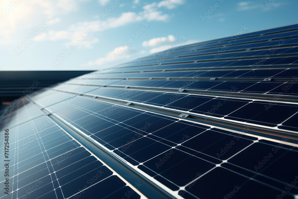 Obraz premium A grid of aligned solar panels captures the concept of sustainable energy and environmental order. Generative Ai.