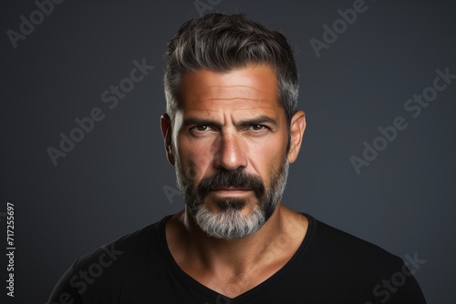Handsome middle age man with beard and mustache over dark background