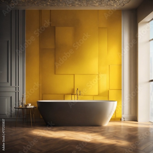 Abstract luxury clear yellow wall well use as backdrop background and layout.