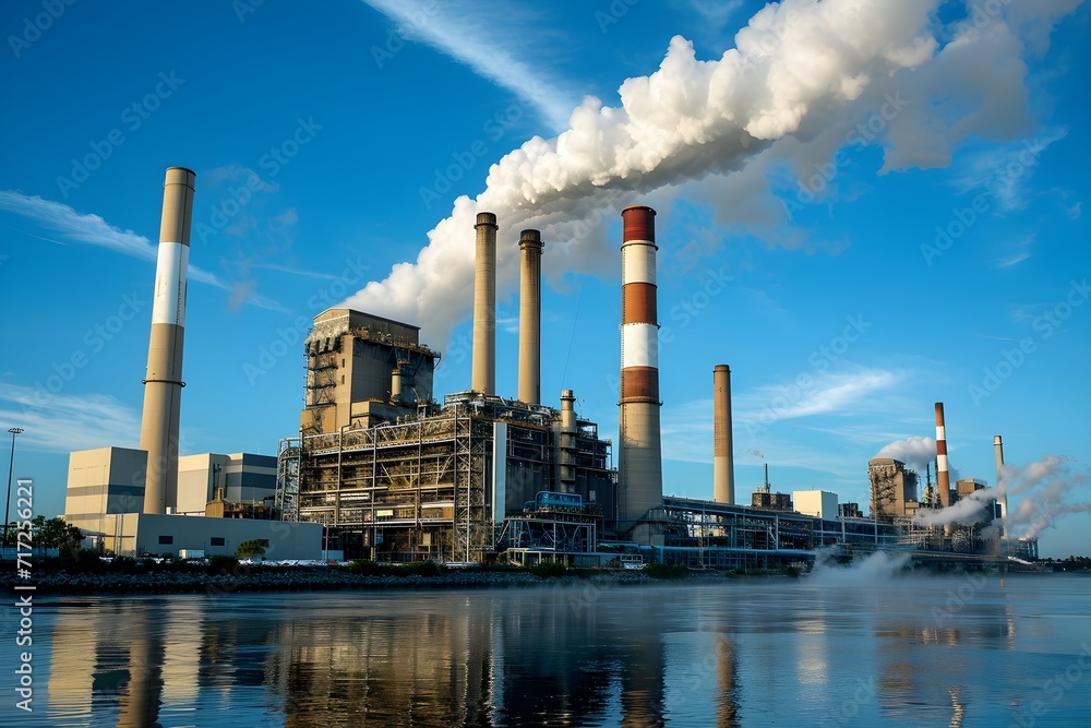 An industrial factory with pipes emitting smoke into the sky An industrial factory with pipes emitting smoke into the sky