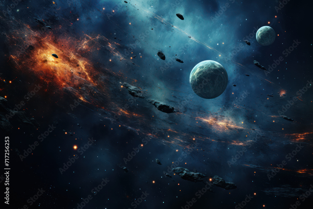 A cosmic scene with planets and galaxies, creating an otherworldly and mysterious background for text associated with space and exploration. Generative Ai. A cosmic scene with planets and galaxies, creating an otherworldly and mysterious background for text associated with space and exploration. Generative Ai.
