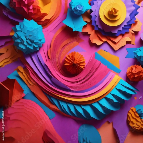 Psychedelic paper shapes with copy space