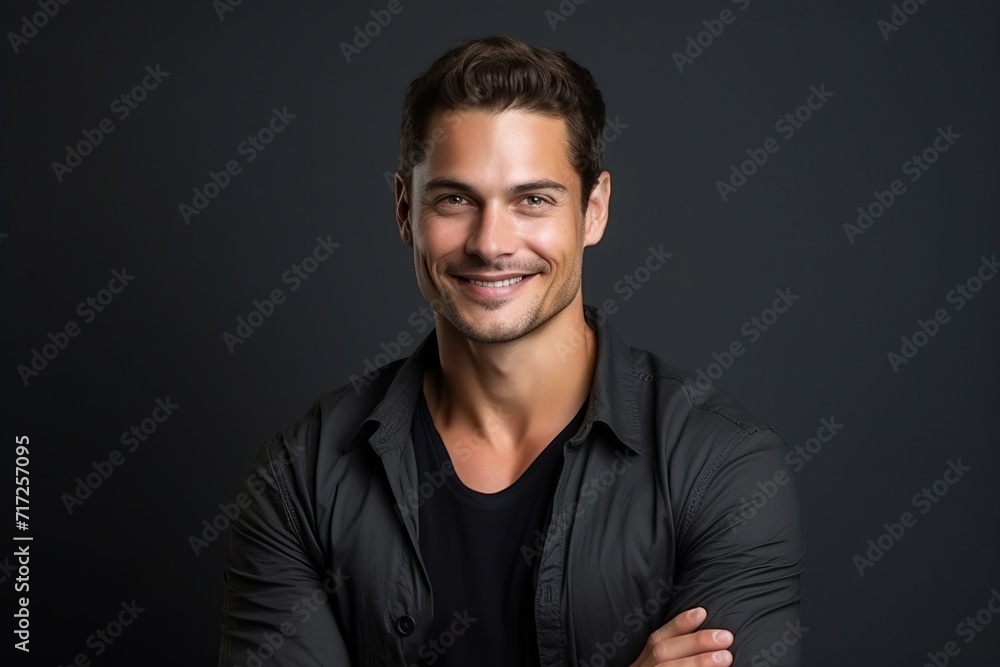 Portrait of a handsome young man smiling at the camera over dark background Portrait of a handsome young man smiling at the camera over dark background