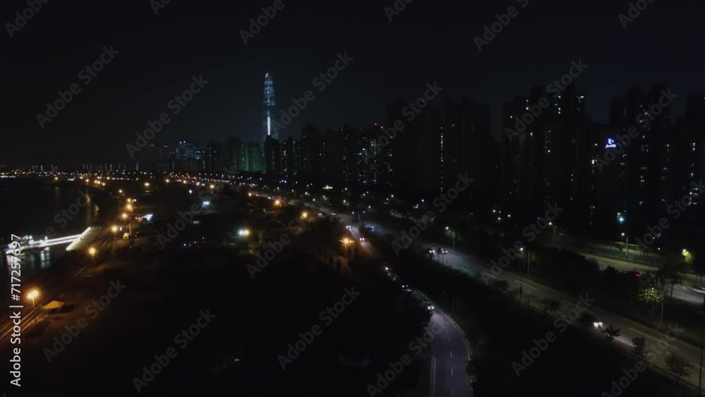 Megalopolis with traffic on speedway near residential houses Megalopolis with traffic on speedway near residential houses
