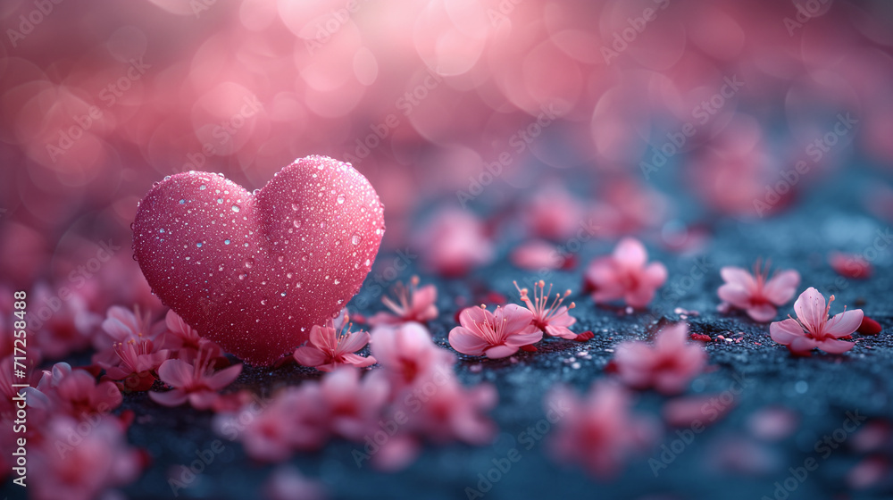 An unusual fascinating background for Valentine's day with red and pink hearts. The concept for a greeting card on 02/14/2012. Roses are flower petals, dew drops. Contemporary art. An unusual fascinating background for Valentine's day with red and pink hearts. The concept for a greeting card on 02/14/2012. Roses are flower petals, dew drops. Contemporary art.