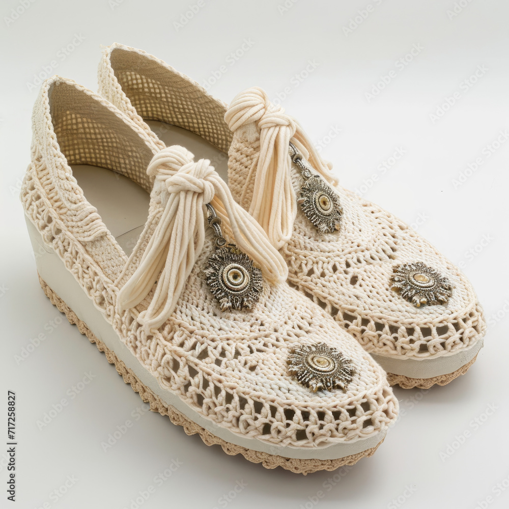 Fototapeta premium Crochet Pattern with Charm Dangle in Cream