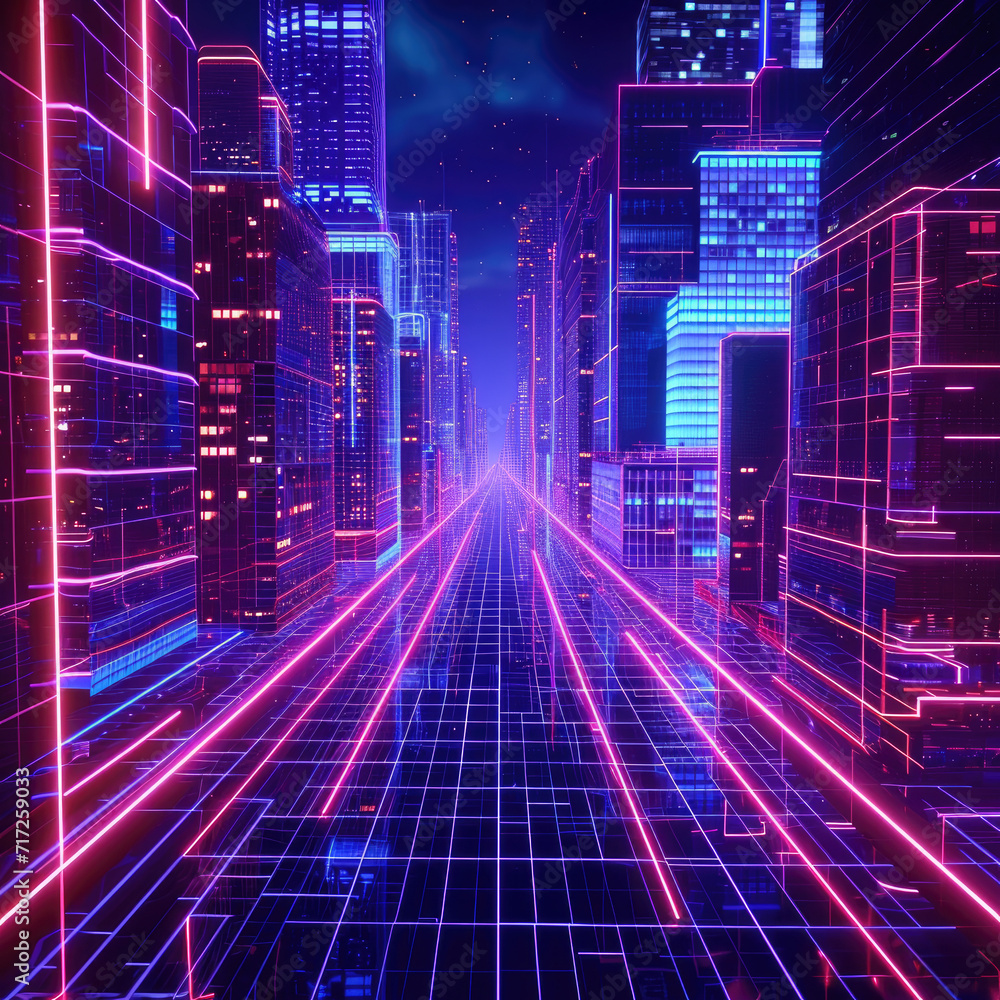 Electric Neon Grid and Pulsing Cityscape Pulse Electric Neon Grid and Pulsing Cityscape Pulse