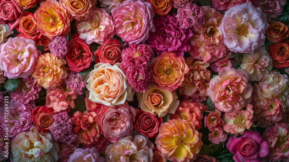 Captivating bouquets of tropical roses in a kaleidoscope of colors generative ai