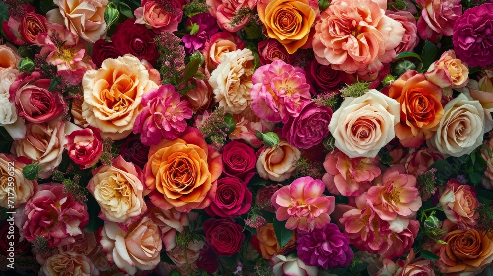 Captivating bouquets of tropical roses in a kaleidoscope of colors generative ai Captivating bouquets of tropical roses in a kaleidoscope of colors generative ai