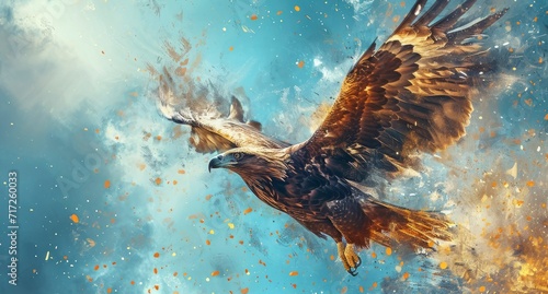 a bird flying through a windless, an eagle animal illustrations, multiple exposure photo