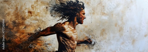 Running topless man watercolor hand painting ilustration, strong, spirit, brave