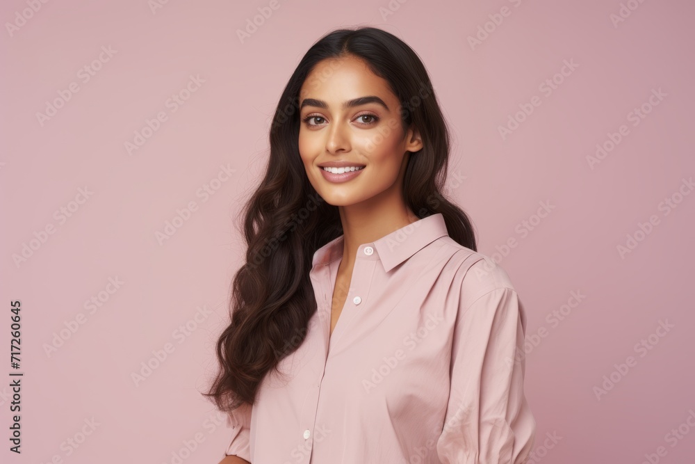 Portrait of beautiful asian woman in pink shirt on pink background Portrait of beautiful asian woman in pink shirt on pink background