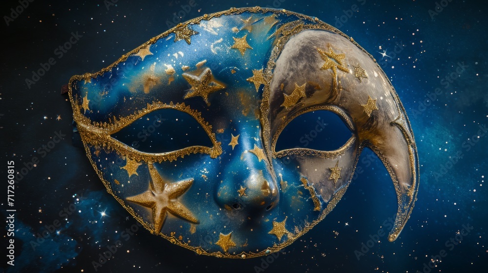 Naklejka premium Celestial-themed masquerade mask with stars and moon elements generative ai