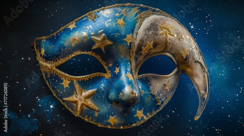 Celestial-themed masquerade mask with stars and moon elements generative ai