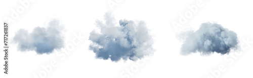 Set of white clouds isolated on transparent background. 3D render. photo