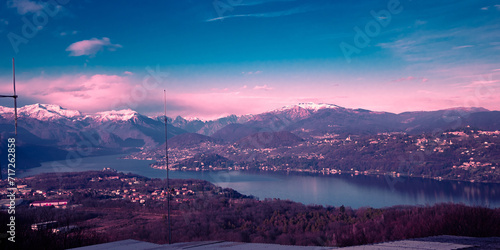 Quadro su tela Sunset over the lake. (Lake Orta - Italy)