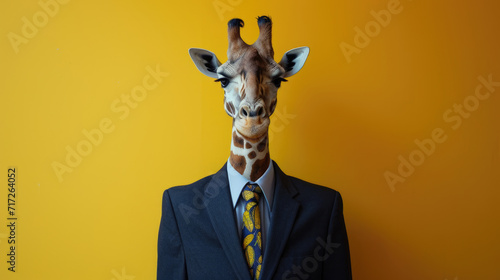 Standing tall in a chic business suit with a trendy leaf-patterned tie, this giraffe showcases a perfect blend of wilderness and urban sophistication. © ImageHeaven