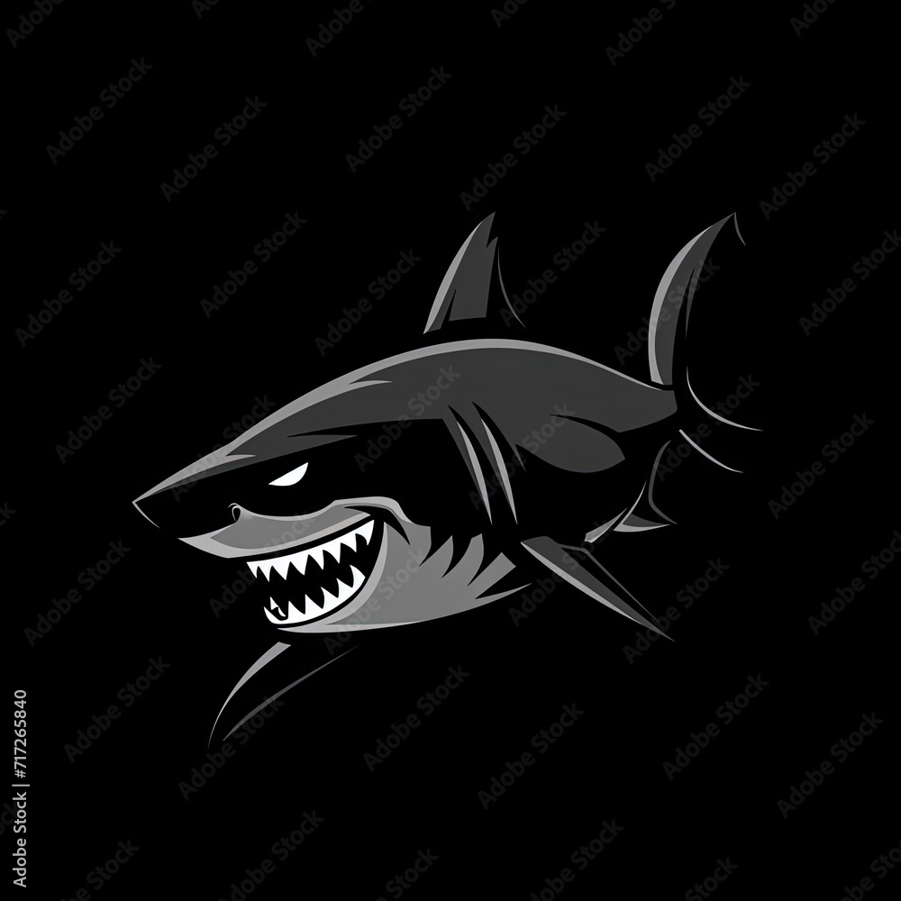 Fototapeta premium Shark Animal Logo Black And White Design Symbol Generative AI