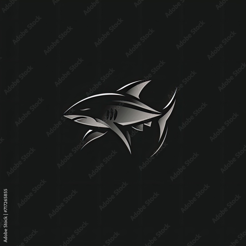Shark Animal Logo Black And White Illustration Element Generative AI Shark Animal Logo Black And White Illustration Element Generative AI