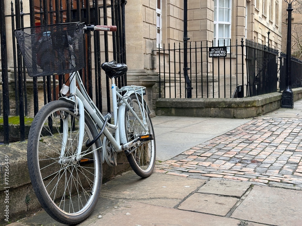 Vintage bicycle parked on a beautiful street