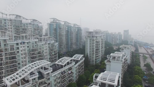 Many residential houses on shore of Hanghan river at autumn photo