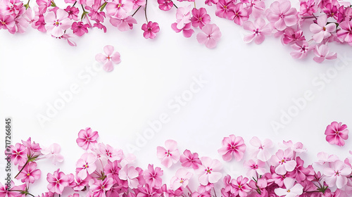 Delicately arranged pink phlox flowers forming a minimalist border, Valentine's Day, Flat lay, top view, with copy space © Катерина Євтехова