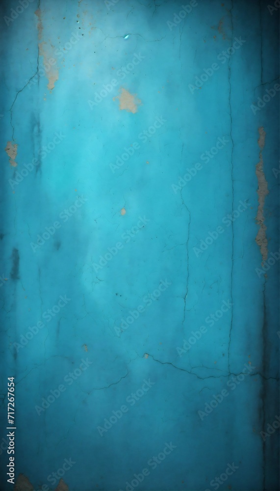 Fototapeta premium Vintage grunge blue concrete texture wall background with vignette.