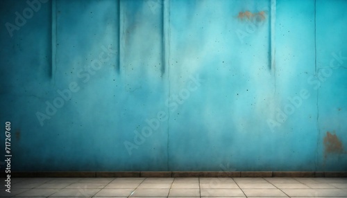 Vintage grunge blue concrete texture wall background with vignette.