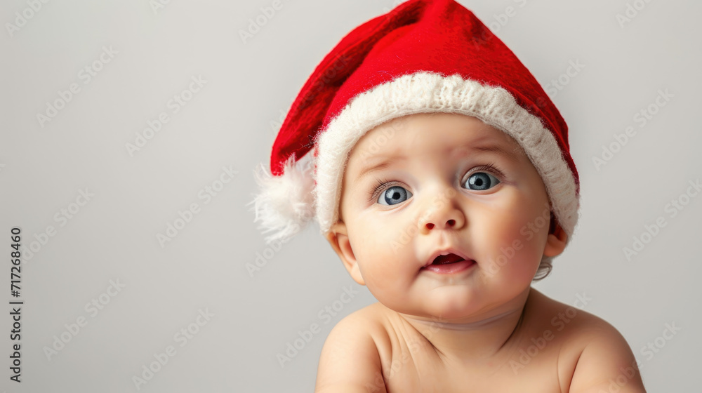 Portrait of a baby with a christmas hat on white studio background Portrait of a baby with a christmas hat on white studio background
