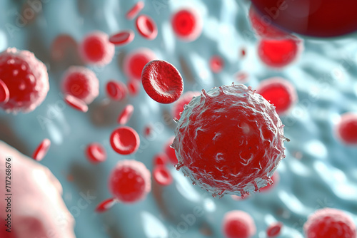 Erythrocytes and white cells in an immune response scenario photo