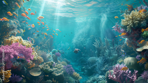 An underwater life with vibrant coral formations and exotic fish. World wildlife day concept © Tazzi Art
