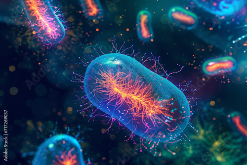 An illustration of glowing bioluminescent bacteria