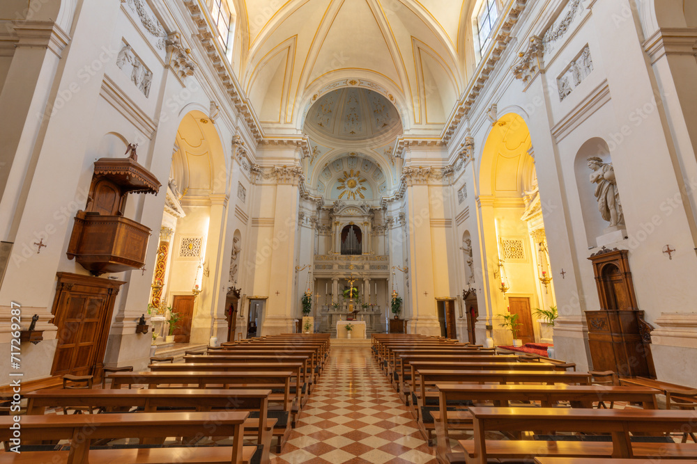 VICENZA, ITALY - NOVEMBER 6, 2023: The nave of baroque church Chiesa di San Filippo Neri.