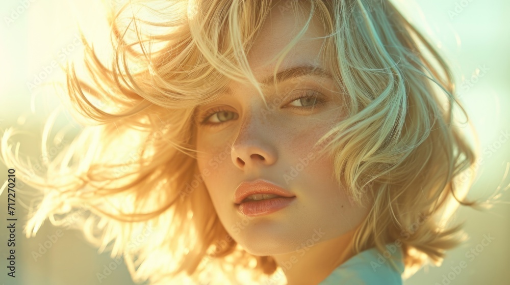 Soft and Ethereal Beauty Portrait: Woman with Dynamic Tousled Bob, Side-Swept Fringe Covering One Eye, Flawless Pale Skin, Gradient Light Background for Serene Atmosphere Soft and Ethereal Beauty Portrait: Woman with Dynamic Tousled Bob, Side-Swept Fringe Covering One Eye, Flawless Pale Skin, Gradient Light Background for Serene Atmosphere